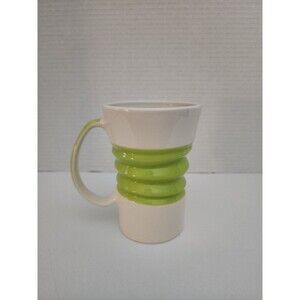 Pier 1 Lime Green & White Mug Corkscrew Accordion Rippled Crinkled in Center Mug